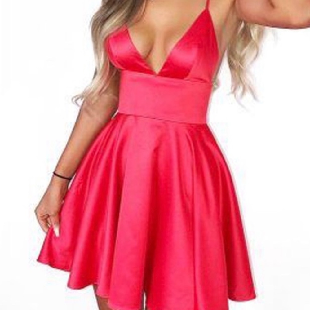 red satin party dress